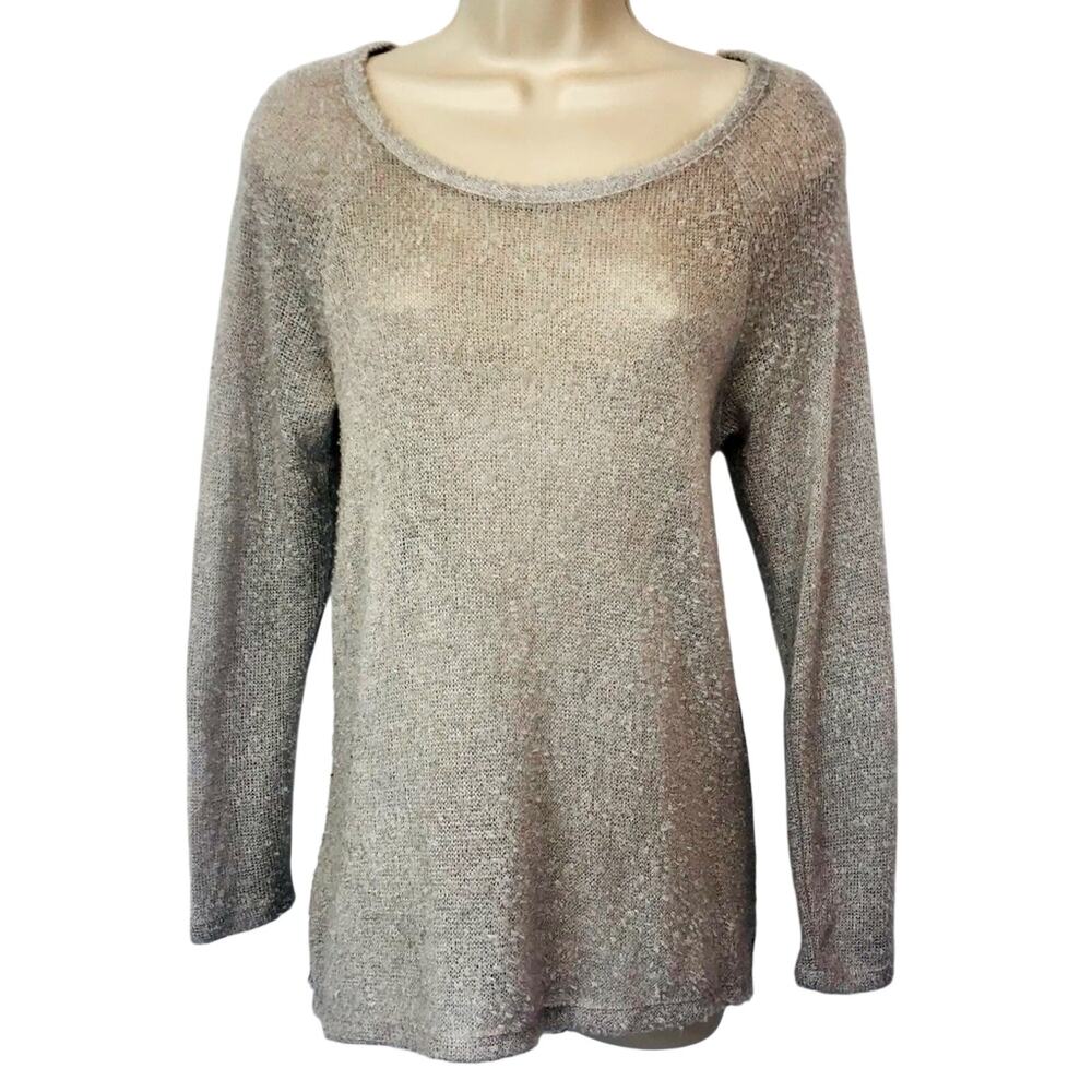 Bar III Gray Silver Mixed Media Light Weight Sweater Long Sleeve Pleated Back